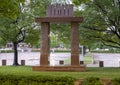 `Gateway Stele` by Jesus Bautista Moroles in Lubben Plaza Park in downtown Dallas, Texas.