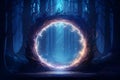 Magical majestic portal in the shape of a circle in Mystical dark forest,Magic lights.GenerativeAI.