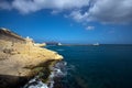 The gateway to the waters of Valletta. Lighthouse. Coast of the island of Malta