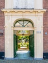 Gateway to Wildemanshofje courtyard in Alkmaar, Netherlands