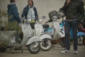 Gathering of historic Vespa, the most famous italian vintage scooter