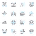 Gathering linear icons set. Convene, Assemble, Meet, Get-together, Congregate, Mingle, Rally line vector and concept