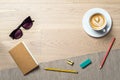 Notebook and coffee as flat lay and template from above Royalty Free Stock Photo