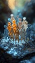 Colorful Origami People Group in Nature Setting Royalty Free Stock Photo