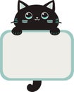 cute black and light blue cat, vector illustration, international cat day, with tail outside Royalty Free Stock Photo