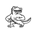 Gator or Alligator Standing in Fighting Stance Mascot Black and White