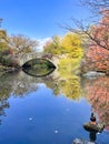 Gatpstow bridge at Central park, autumn, New York city, USA Royalty Free Stock Photo