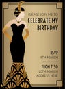 Gatsby Art Deco Style Birthday Invitation Design with Woman