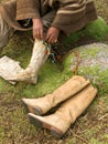 Gaucho changing his foal boots