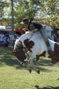 Gaucho cowboy Vaquero at a rodeo riding a horse at a show in Argentina