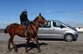 The Gauchos are riding along the road in Rio Grande. Royalty Free Stock Photo