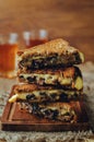 Gauda Cheese roasted Mushrooms and onion rye sandwich Royalty Free Stock Photo