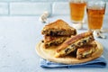 Gauda Cheese roasted Mushrooms and onion rye sandwich Royalty Free Stock Photo