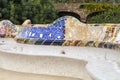 Gaudi multicolored mosaic bench in Park Guell; Barcelona; Spain Royalty Free Stock Photo