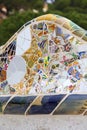 Gaudi multicolored mosaic bench in Park Guell; Barcelona; Spain Royalty Free Stock Photo