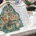 Gaudi multicolored mosaic bench in Park Guell; Barcelona; Spain Royalty Free Stock Photo