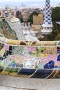 Gaudi multicolored mosaic bench in Park Guell; Barcelona; Spain Royalty Free Stock Photo