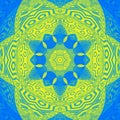 Gaudy abstract ornament colorful tile mandala in blue marina and yellow