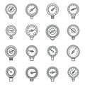 Gauge manometer icons set outline vector. Pressure meter