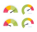 Gauge power level indicator vector icon or speedometer credit score dashboard measure high and low bad or good benchmark graphic Royalty Free Stock Photo