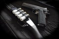 12 Gauge Shotgun With 1911 45 Auto Handgun Close Up With Black Vignette Effect High Quality