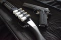 12 Gauge Shotgun With 1911 45 Auto Handgun Close Up Royalty Free Stock Photo