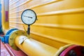 Manometer to yellow indicates the pressure of the gas tube. Royalty Free Stock Photo