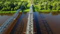 Gauja river railroad bridge Latvia aerial drone top view 4K UHD video