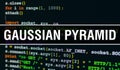 Gaussian pyramid with Digital java code text. Gaussian pyramid and Computer software coding vector concept. Programming coding Royalty Free Stock Photo