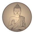 Gautama buddha with closed eyes in frame vector illustration Royalty Free Stock Photo