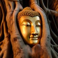 Gautama Buddha head in tree roots