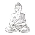 Gautama buddha with raised right hand on vector illustration Royalty Free Stock Photo