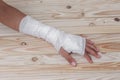 Gauze bandage the hand contusion. treating patients