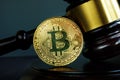 Gavel and Bitcoin coin. Crypto law and regulation of cryptocurrency Royalty Free Stock Photo
