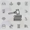 Gavel, books icon. Universal set of law and justice for website design and development, app development