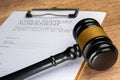 A gavel on a child support agreement document. Royalty Free Stock Photo