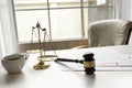 Gavel in courtroom working office of lawyer legislation. Royalty Free Stock Photo