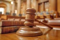 Gavel on a desk in courtroom Royalty Free Stock Photo