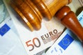 Gavel and Euro notes Royalty Free Stock Photo
