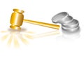 Gavel, golden hammer and coins