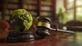 The Gavel and Green Globe. AI generated Royalty Free Stock Photo