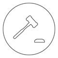 Gavel Hammer judge and anvil auctioneer concept icon in circle round black color vector illustration image outline contour line