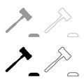 Gavel Hammer judge and anvil auctioneer concept set icon grey black color vector illustration image flat style solid fill outline