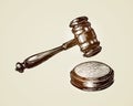 Gavel, hammer of judge or auctioneer. Sketch vector illustration Royalty Free Stock Photo