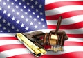 Gavel and Hand Gun with American Flag Royalty Free Stock Photo