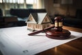 Gavel and house on the table. Real estate law concept.. Ai generative