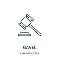 gavel icon vector from law and justice collection. Thin line gavel outline icon vector illustration. Linear symbol for use on web Royalty Free Stock Photo