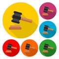 Gavel icons set with long shadow