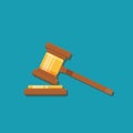 Gavel judge isolated on a colored background. Wooden gavel law concept. Flat cartoon style. Vector illustration. Royalty Free Stock Photo