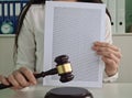 Gavel and judgement on desk. Law closeup Royalty Free Stock Photo